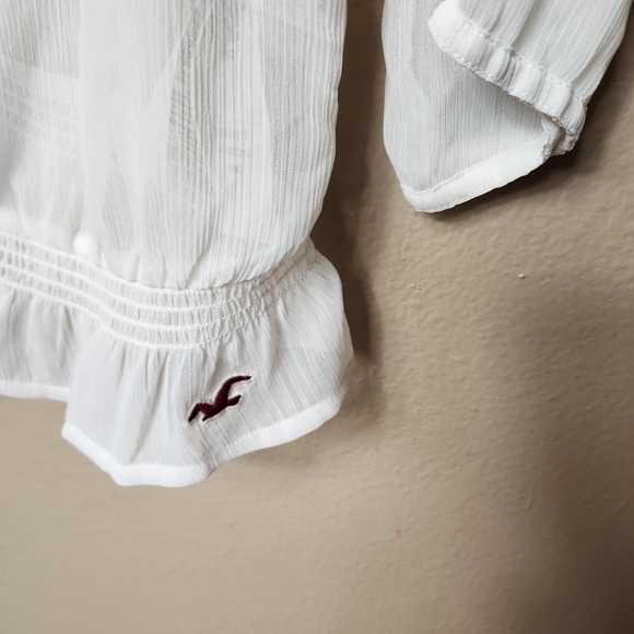 Hollister Womens |M| Ivory Peasant Prairie Ruffle Embroidered Blouse - Picture 4 of 9